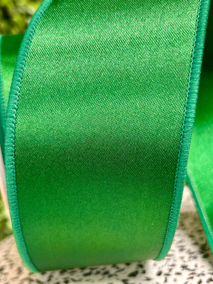 2.5 Inch By 10 Yard Emerald Green Satin Fused Ribbon