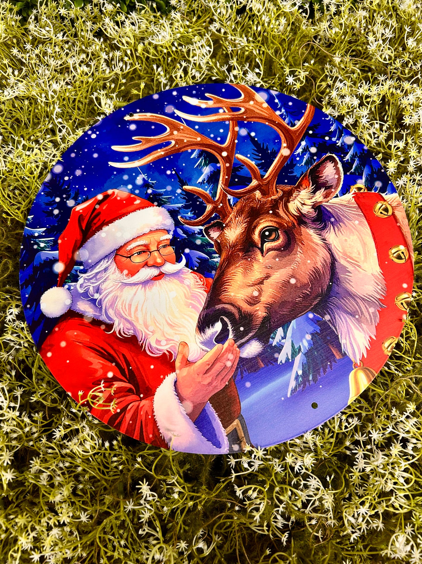 12 Inch Santa And Reindeer Metal Sign