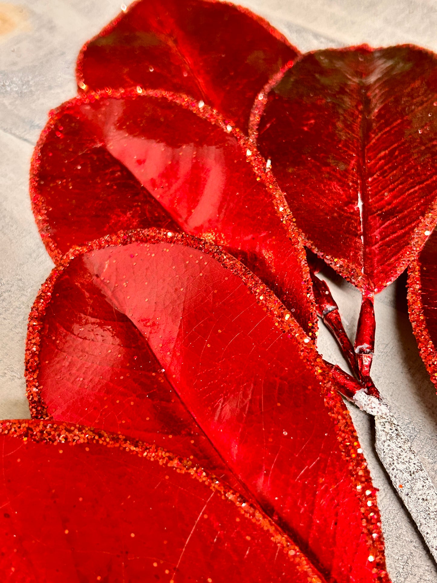 24 Inch Red Magnolia Leaf Spray