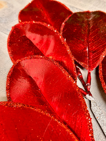 24 Inch Red Magnolia Leaf Spray