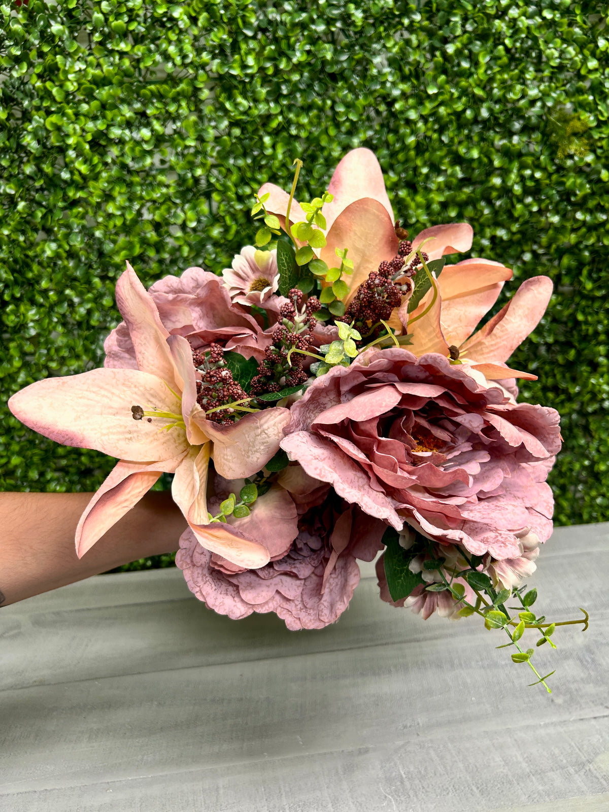 23 Inch Mauve Peony And Lily Mixed Bush