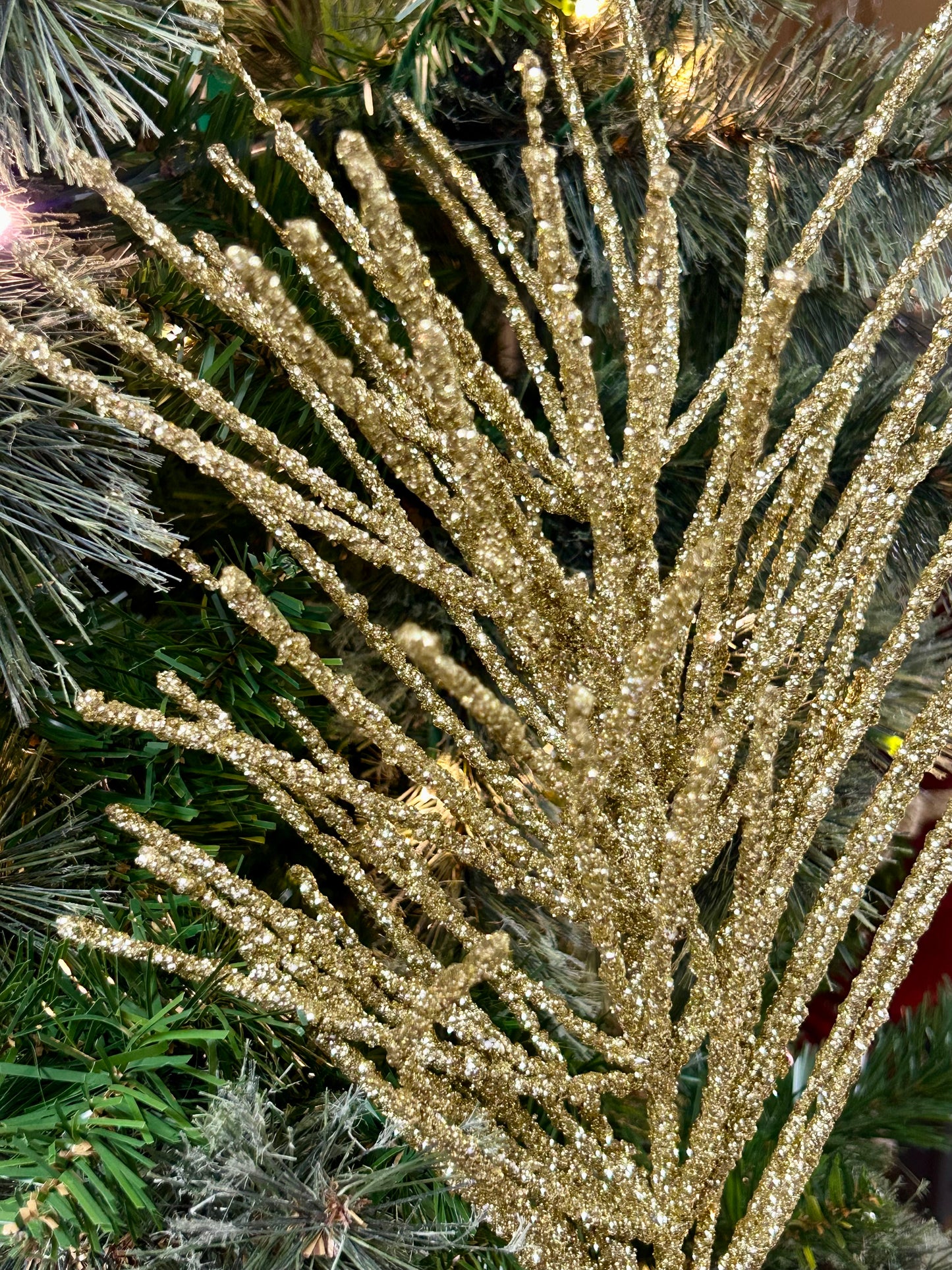 24 Inch Gold Glitter Pine Needle Berry Stem