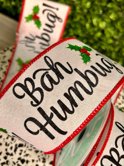 2.5 Inch By 10 Yard Bah Humbug Ribbon