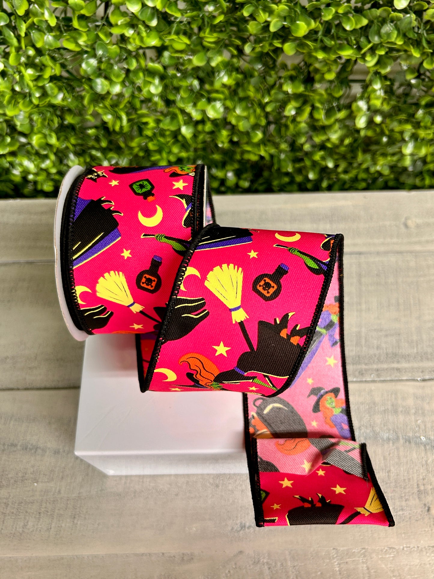 2.5 Inch By 10 Yard Hot Pink Vintage Witch Ribbon