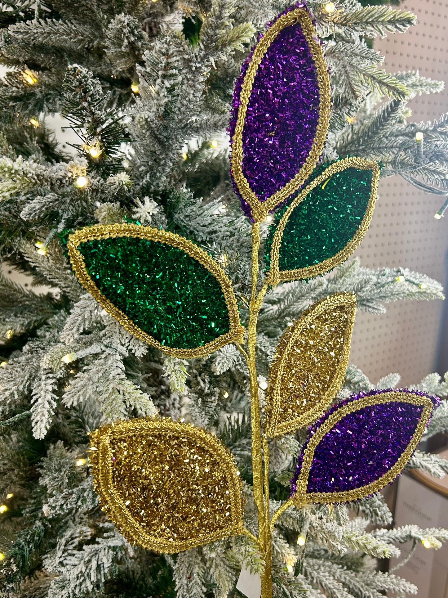 28 Inch Mardi Gras Glitter And Lace Leaf Spray
