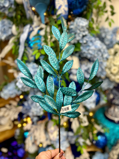 26 Inch Blue Metallic Bay Leaf Spray
