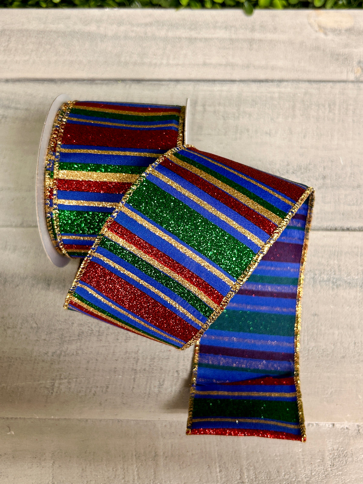 2.5 Inch By 10 Yard Royal Blue Red And Emerald Horizontal Stripe Ribbon