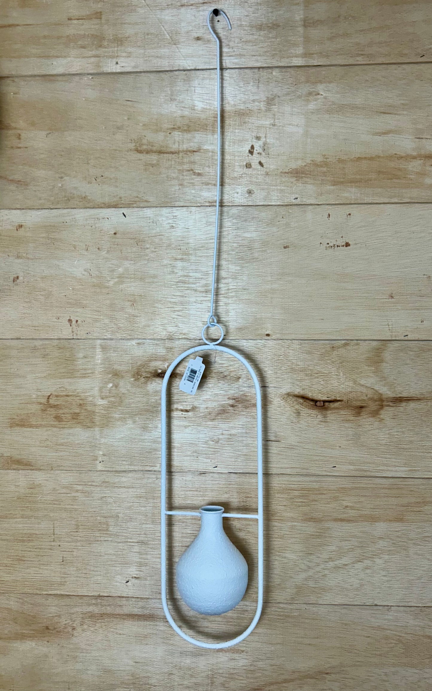 33 Inch White Metal Hanging Vase
