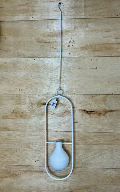 33 Inch White Metal Hanging Vase