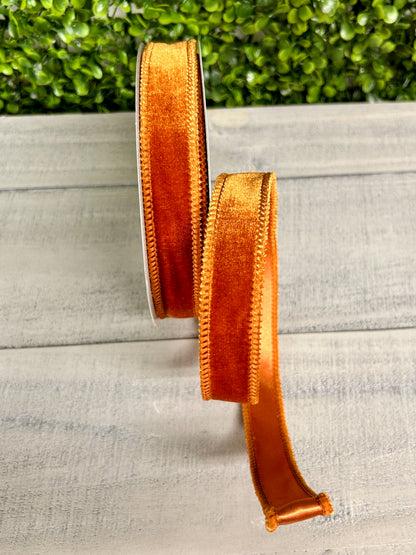 7/8 Inch By 10 Yard Burnt Sienna Deluxe Velvet With Satin Backing Ribbon