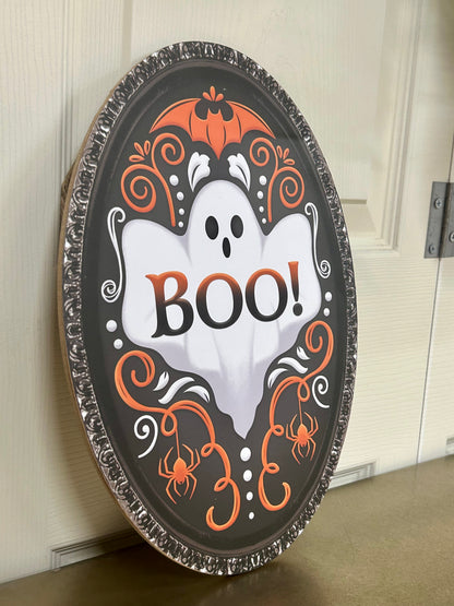 13 Inch Ghost "BOO" Oval Wood Sign
