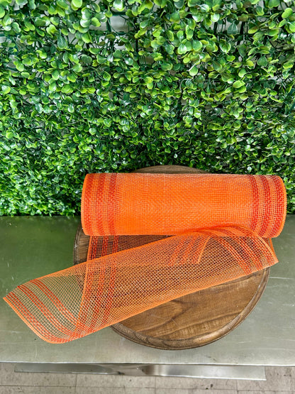 10.5 Inch By 10 Yard Orange Faux Jute Border Stripe Mesh