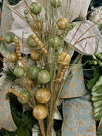 35 Inch Sage Green And Gold Ball And Bead Spike Spray