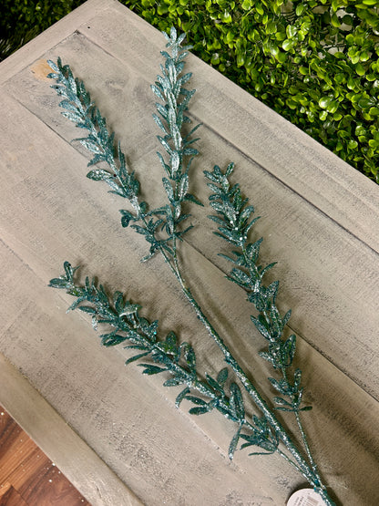 28.5 Inch Light Blue Glittered Rosemary Spray
