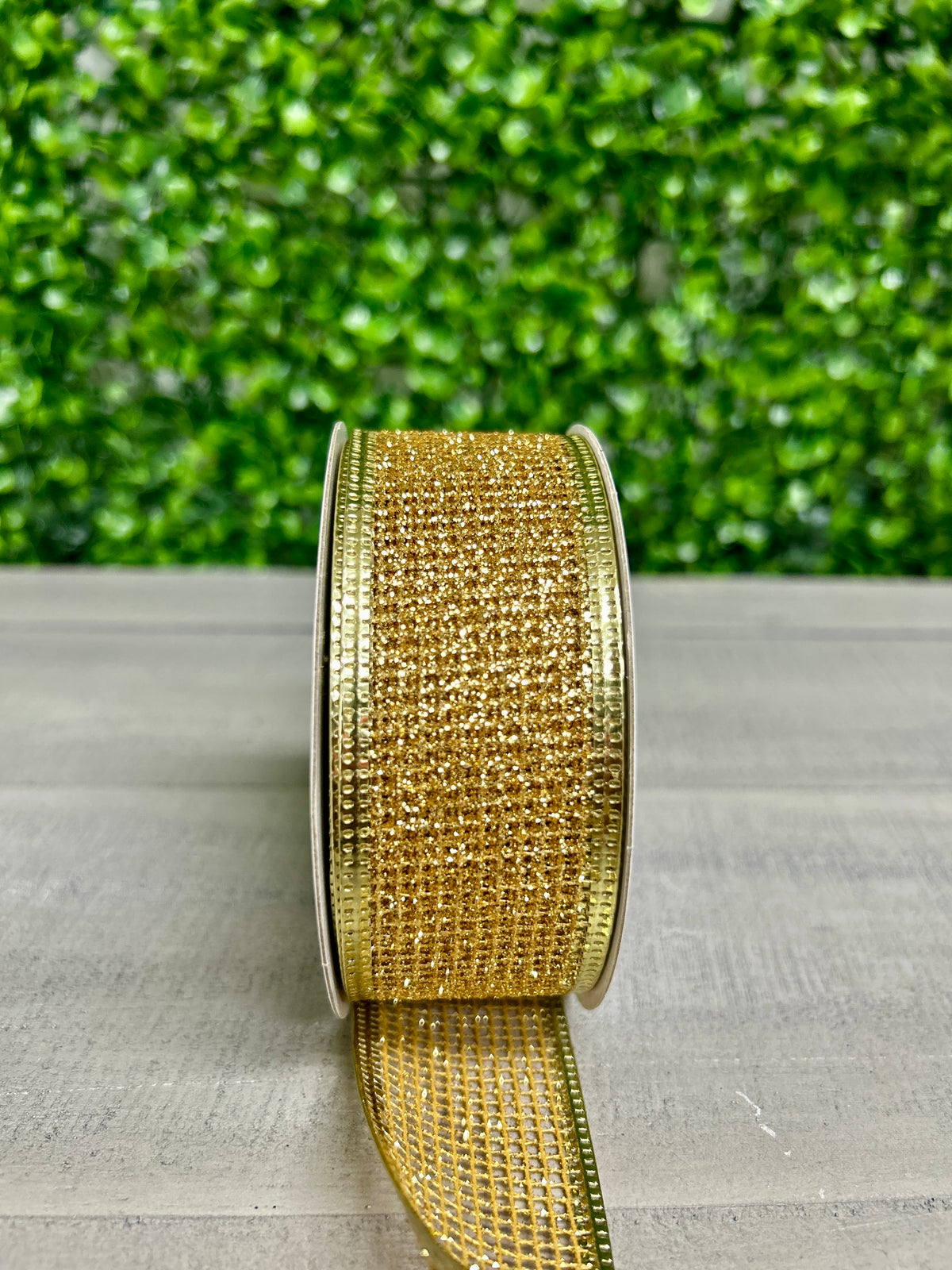 1.5 Inch By 10 Yard Gold Glitter Net With Metallic Edge Ribbon
