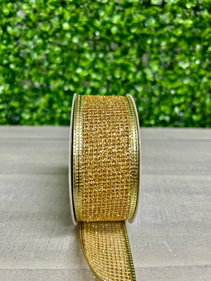 1.5 Inch By 10 Yard Gold Glitter Net With Metallic Edge Ribbon