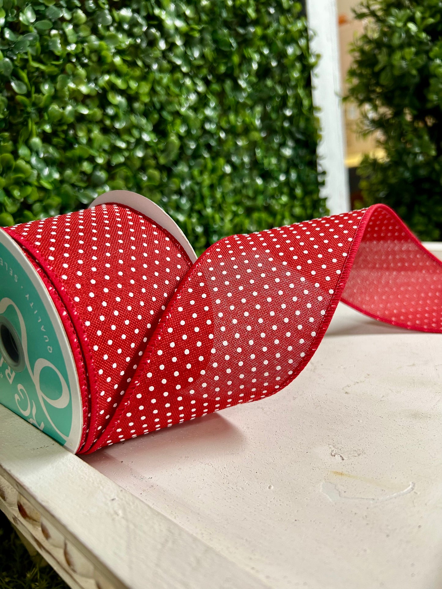 2.5 Inch By 10 Yard Red And White Raised Swiss Dots On Royal Ribbon