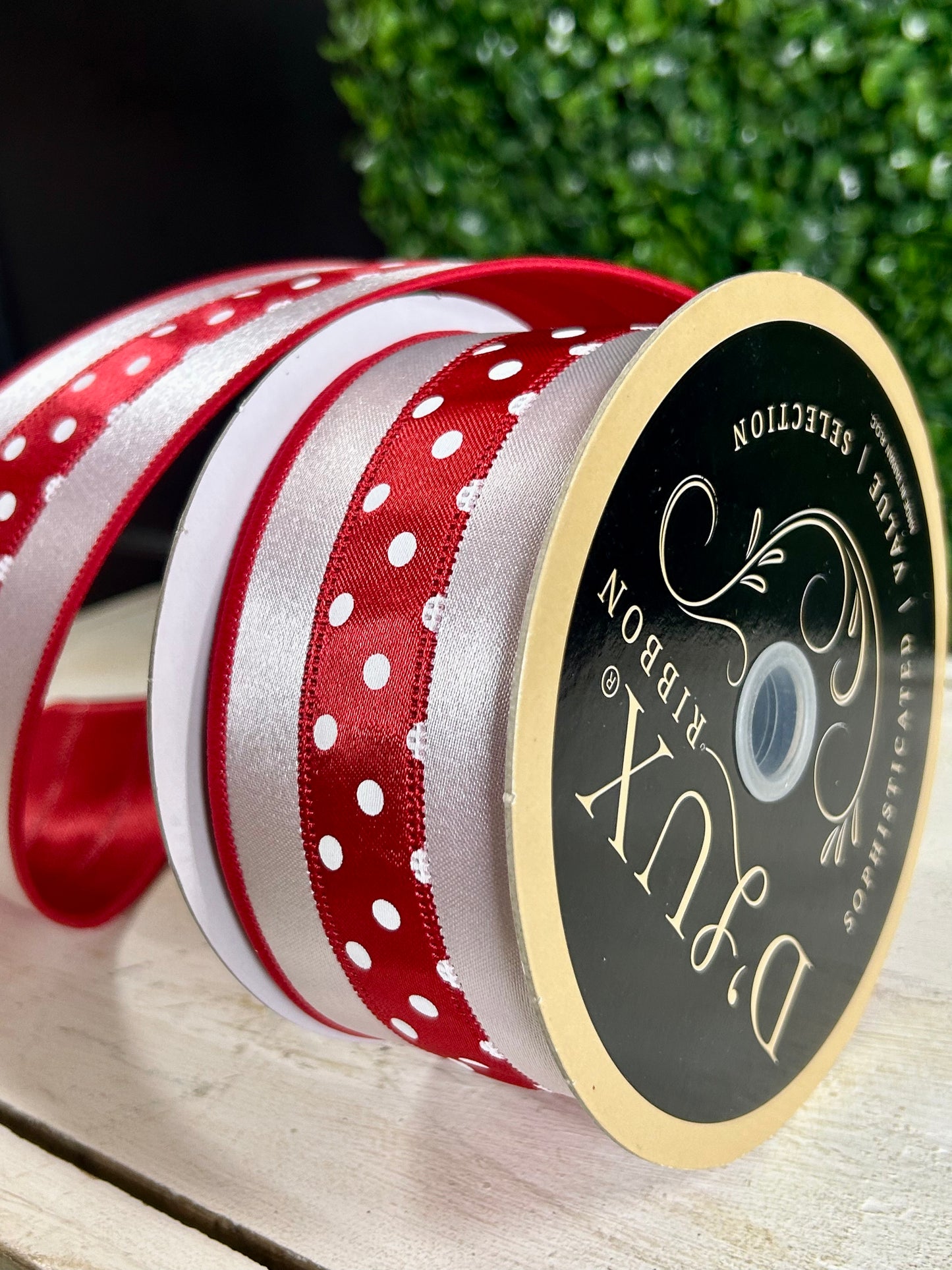2.5 Inch By 10 Yard Red And White Polka Dot Fused Ribbon