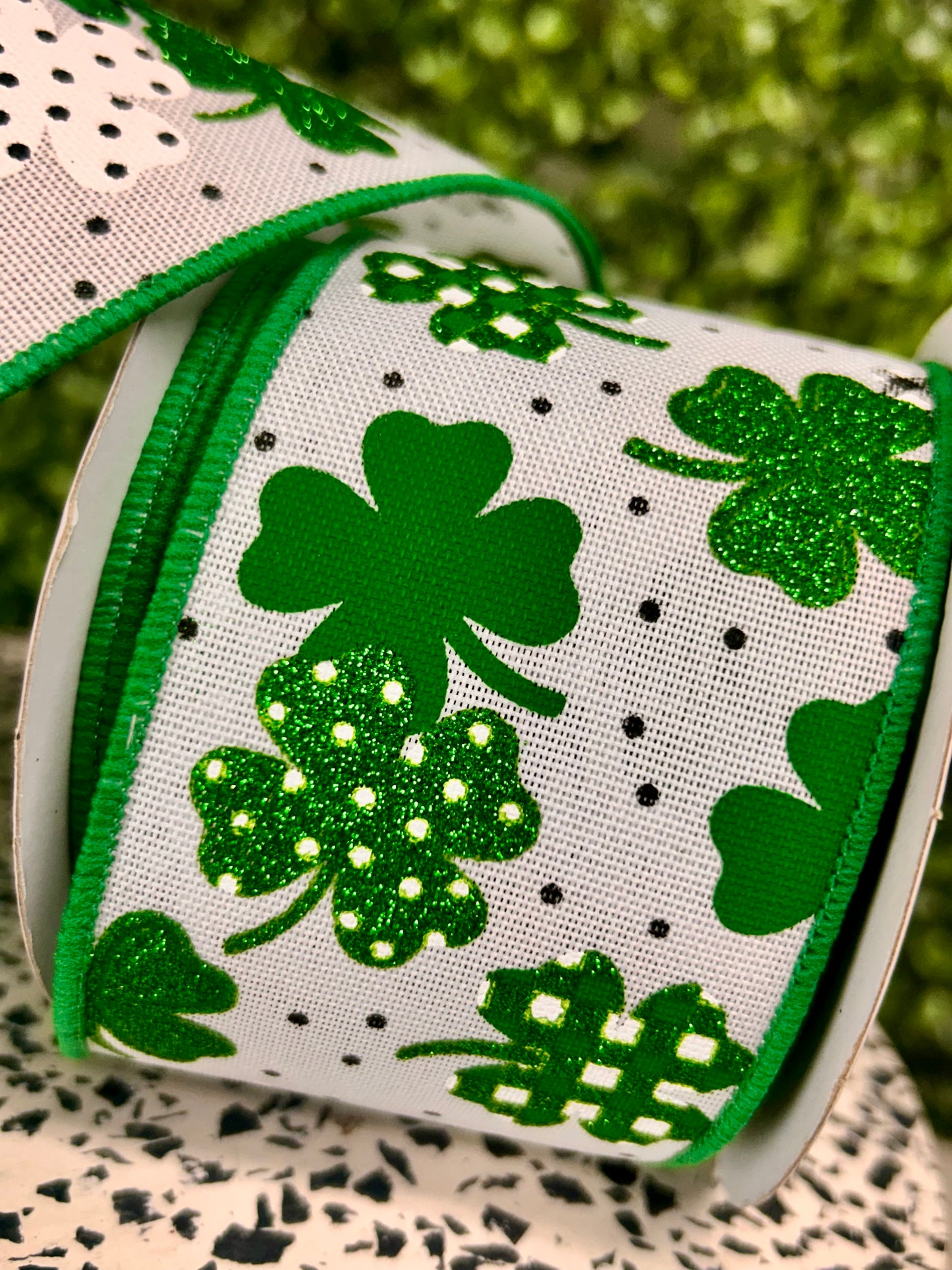 2.5 Inch By 10 Yard Patterned Shamrocks Ribbon