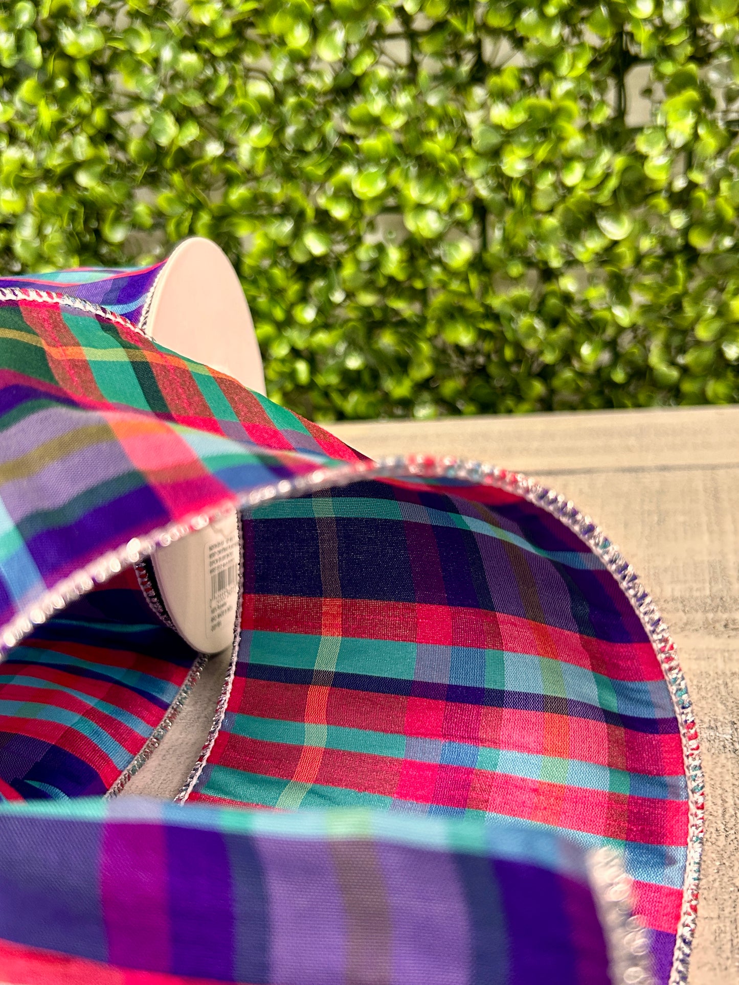 4 Inch By 10 Yard Fuchsia Purple And Teal Plaid Deluxe Ribbon