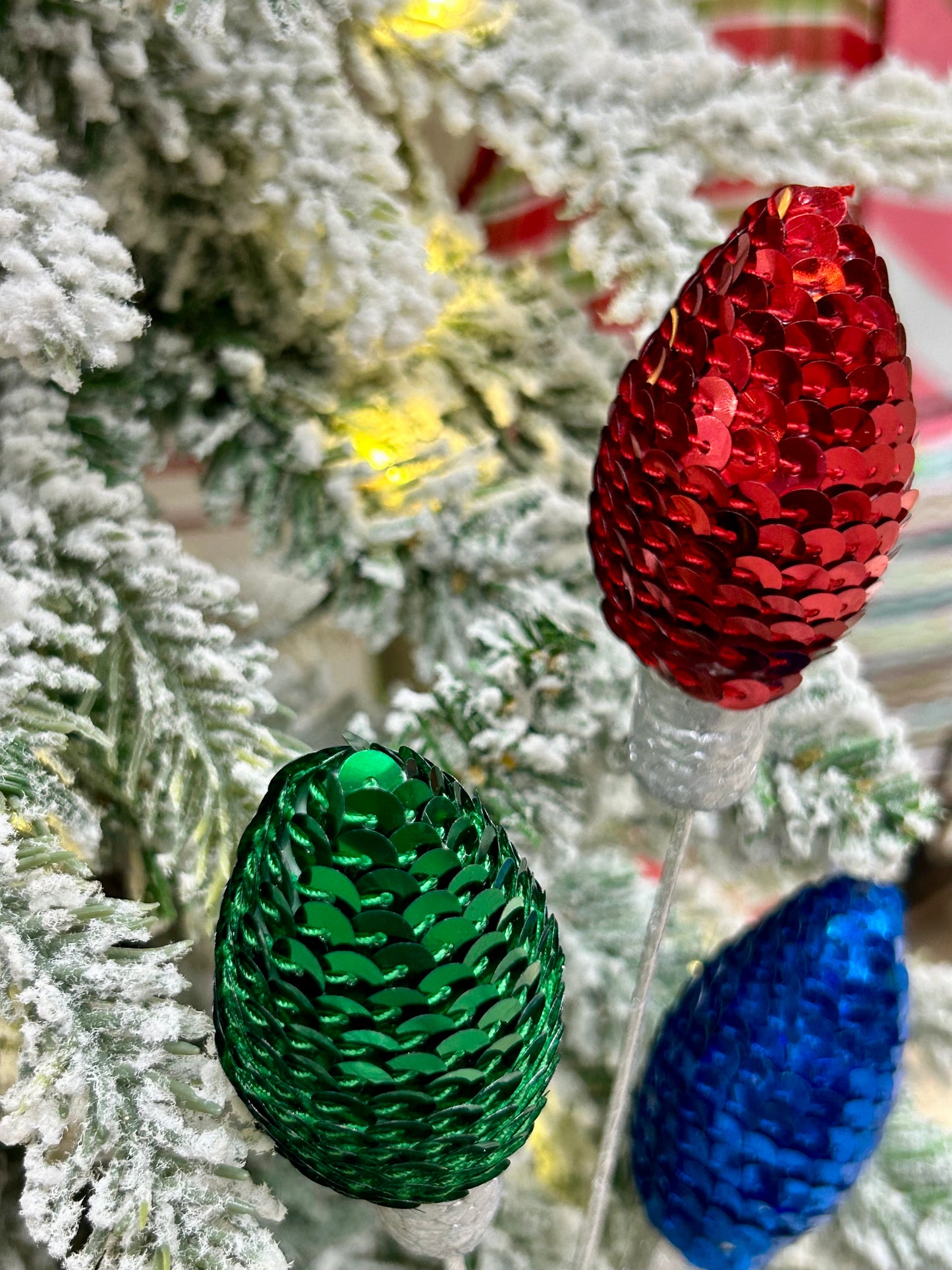 11 Inch Red Emerald Green And Royal Blue Styrofoam Sequin Light Bulb Pick