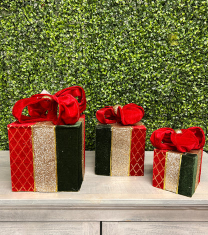 Fabric Velvet Red And Green Gift Box Three Assorted