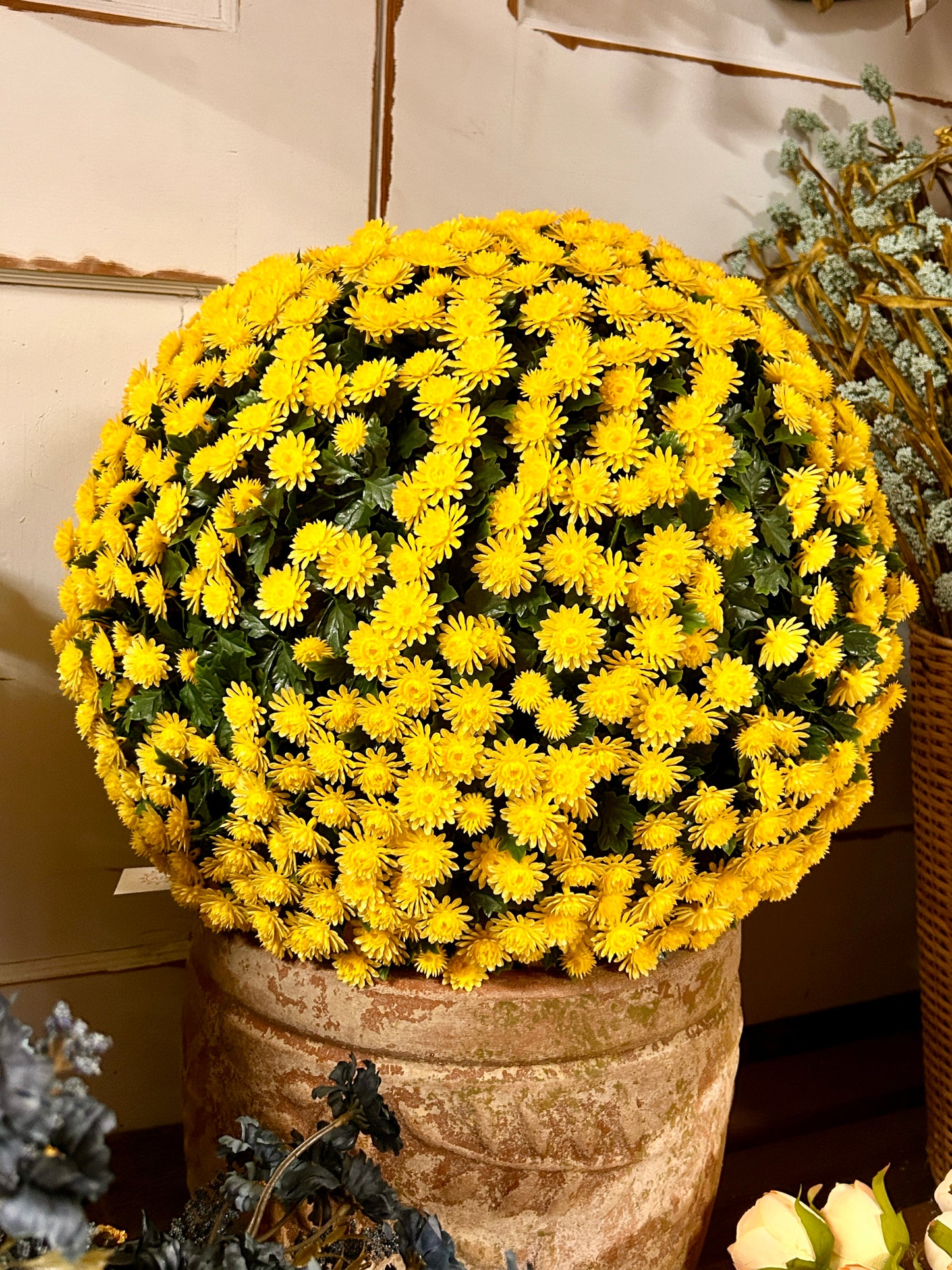 20 Inch Yellow Mum Topiary Ball