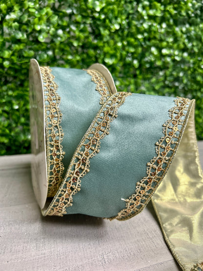 David Christopher's 2.5 Inch By 10 Yard Smoke Blue Elegant Edge Velvet Ribbon