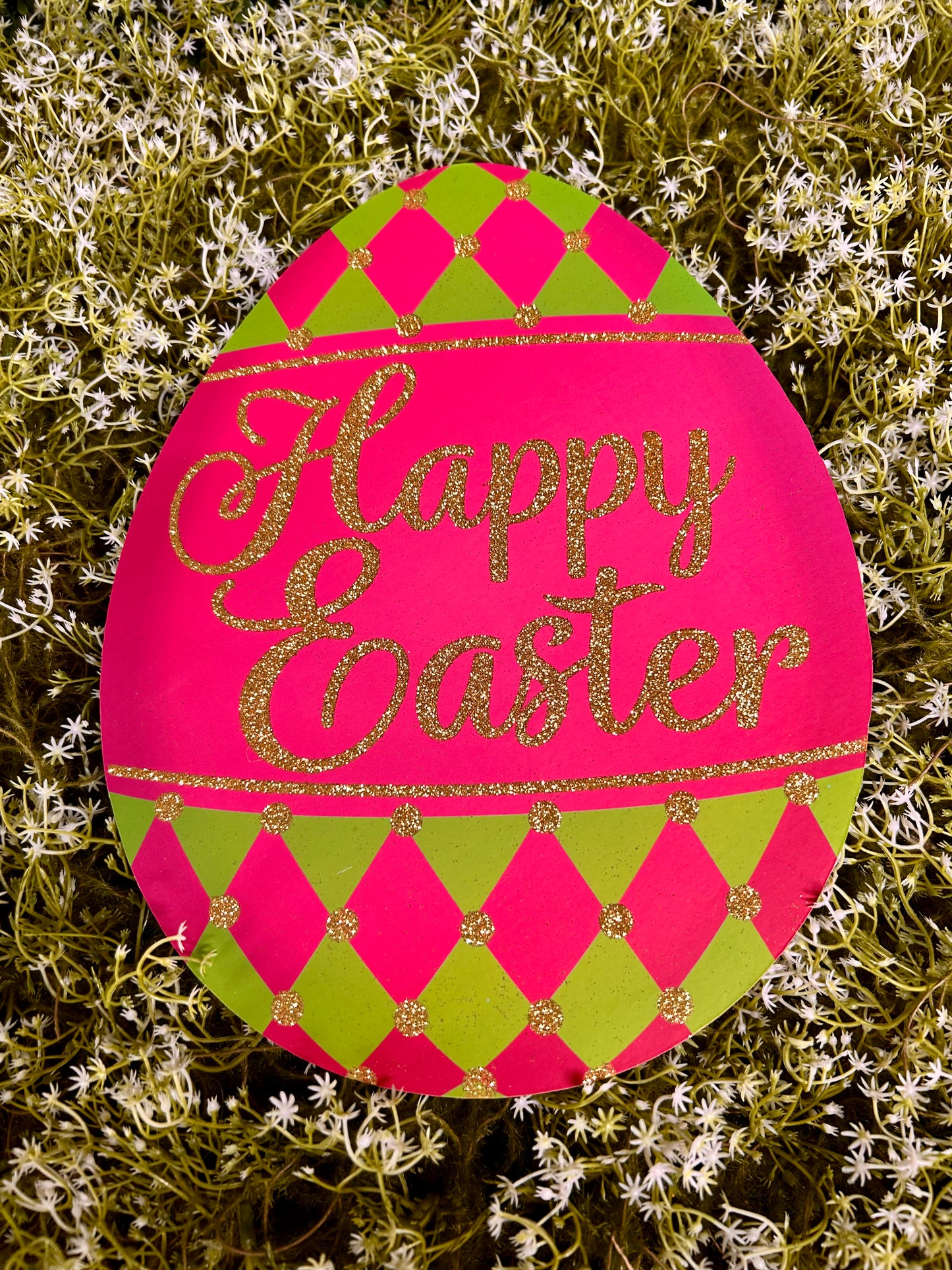 12 Inch Harlequin Easter Egg Glitter Wood Sign