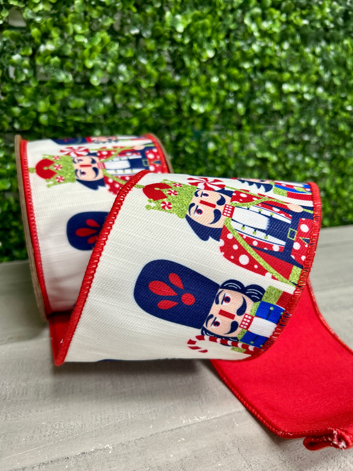 4 Inch By 10 Yard Printed Nutcracker With Red Backing Ribbon