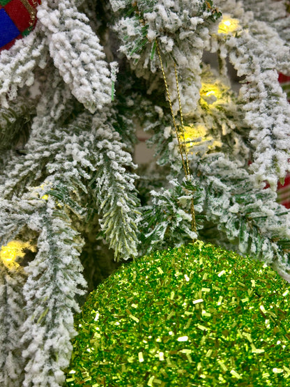 5 Inch Lime Foil Glitter Ball Ornament