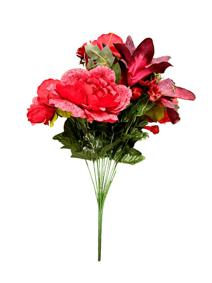 23 Inch Red Peony And Lily Mixed Bush