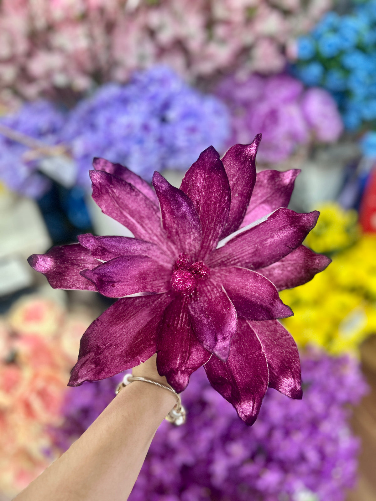 15 Inch Two Tone Plum Moody Velvet Magnolia Stem