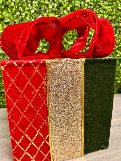 Fabric Velvet Red And Green Gift Box Three Assorted