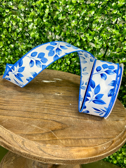 1.5 Inch By 10 Yard Blue Greenery Ribbon