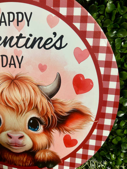 12 Inch Metal Happy Valentine's Day Cow Sign