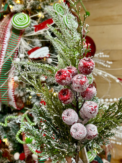 17 Inch Snow Ice Red Berry Pine Pick