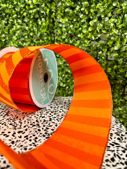 2.5 Inch By 10 Yard Orange Horizontal Glitter Stripes Ribbon