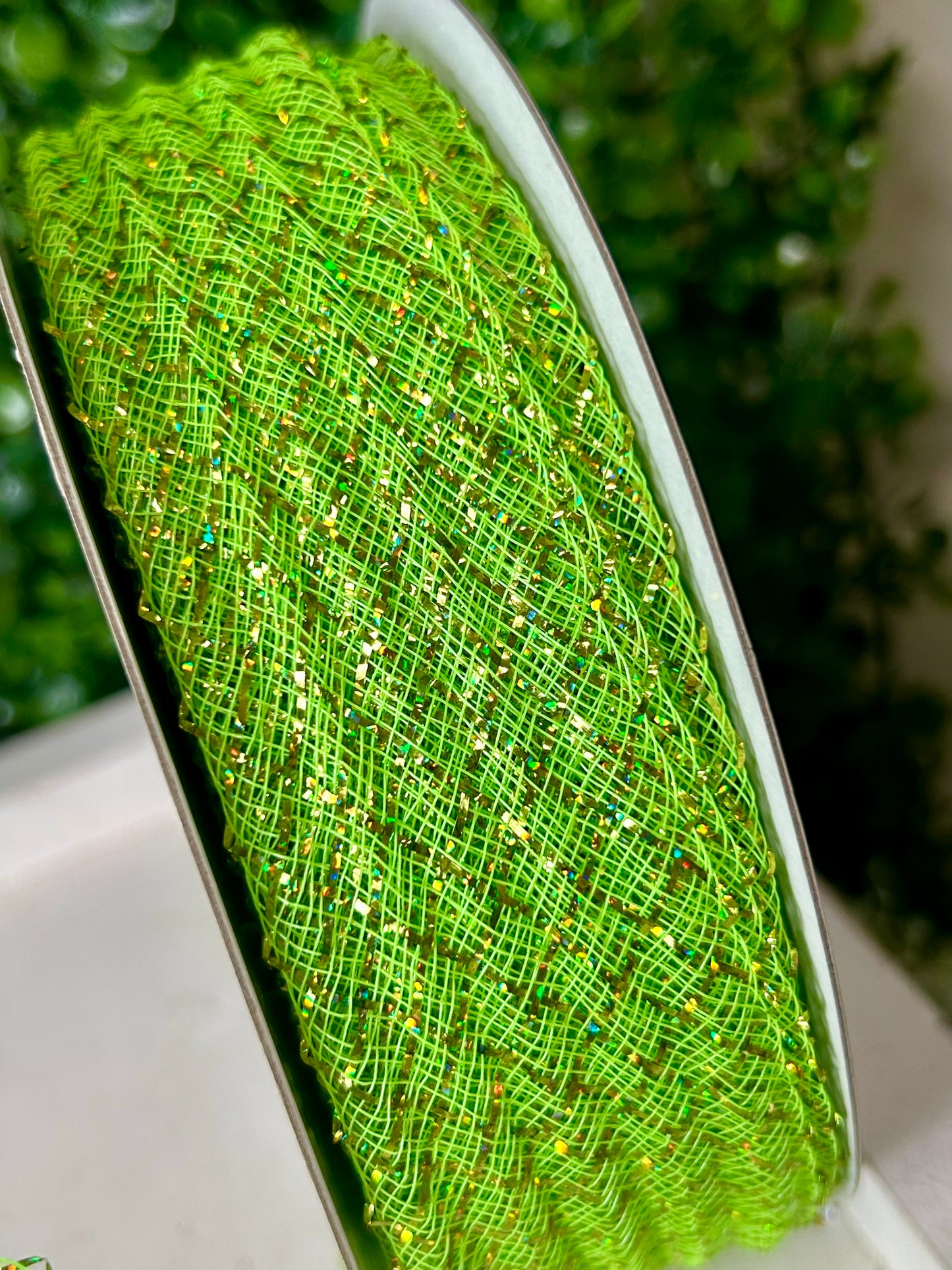 1.5 Inch By 30 Yard Spring Green With Laser Lime Foil Deco Flex Ribbon