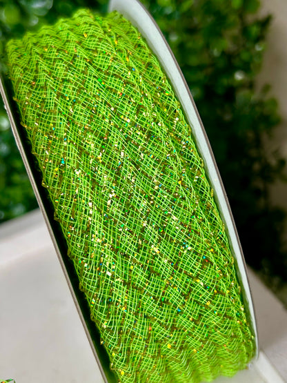 1.5 Inch By 30 Yard Spring Green With Laser Lime Foil Deco Flex Ribbon