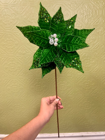 22 Inch Emerald Green Glitter And Sequin Poinsettia