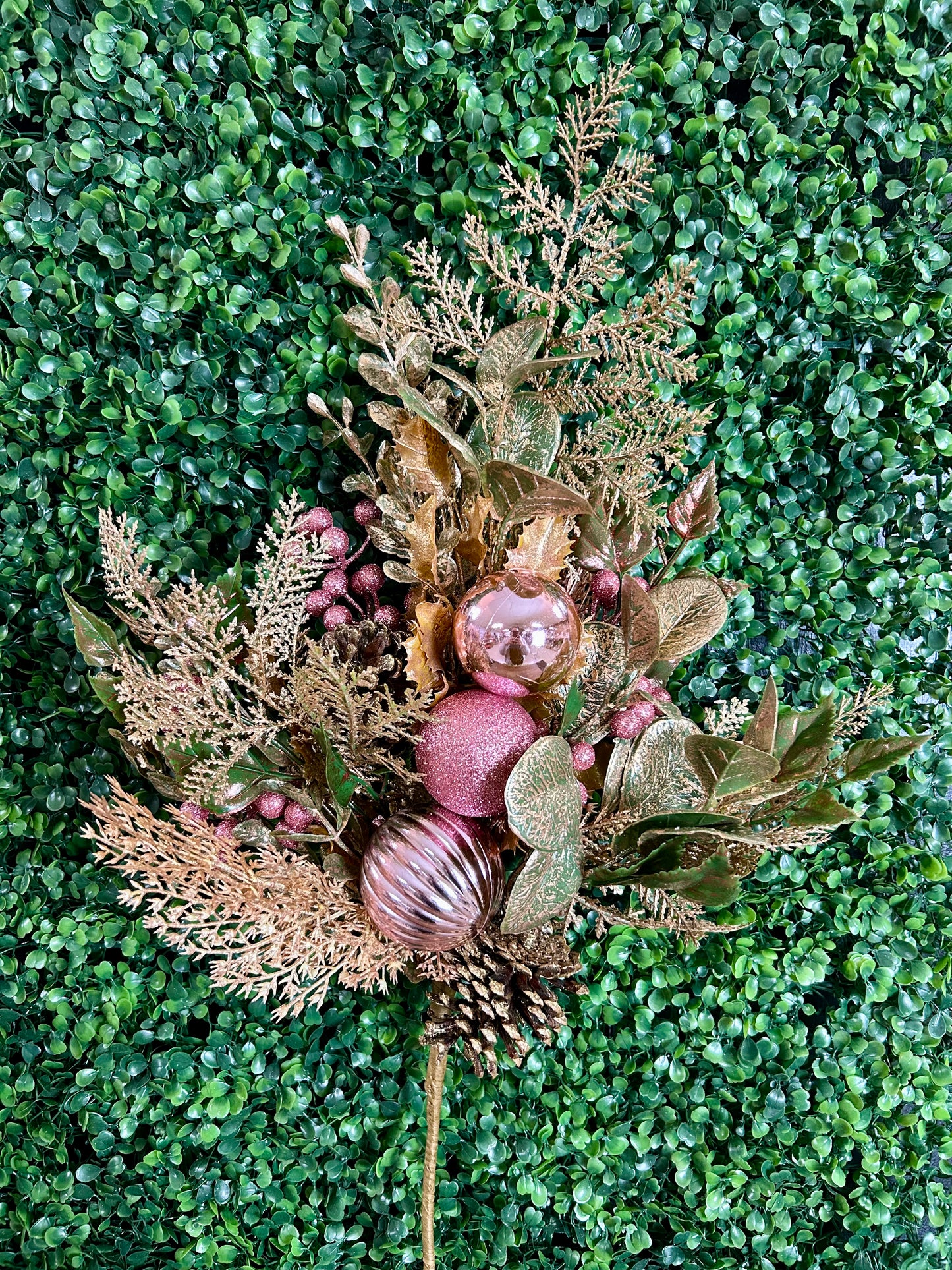 32 Inch Champagne And Pink Glitter Leaf Berry And Cone Spray