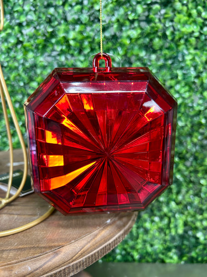 5 Inch Red Acrylic Square Diamond Ornament