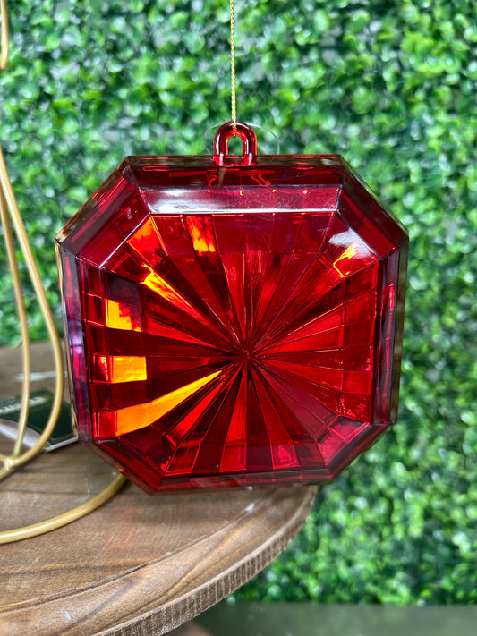 5 Inch Red Acrylic Square Diamond Ornament