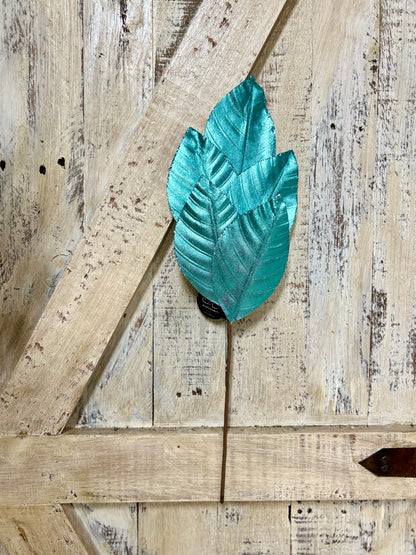 18.25 Ice Blue Wired Metallic Magnolia Leaf Spray