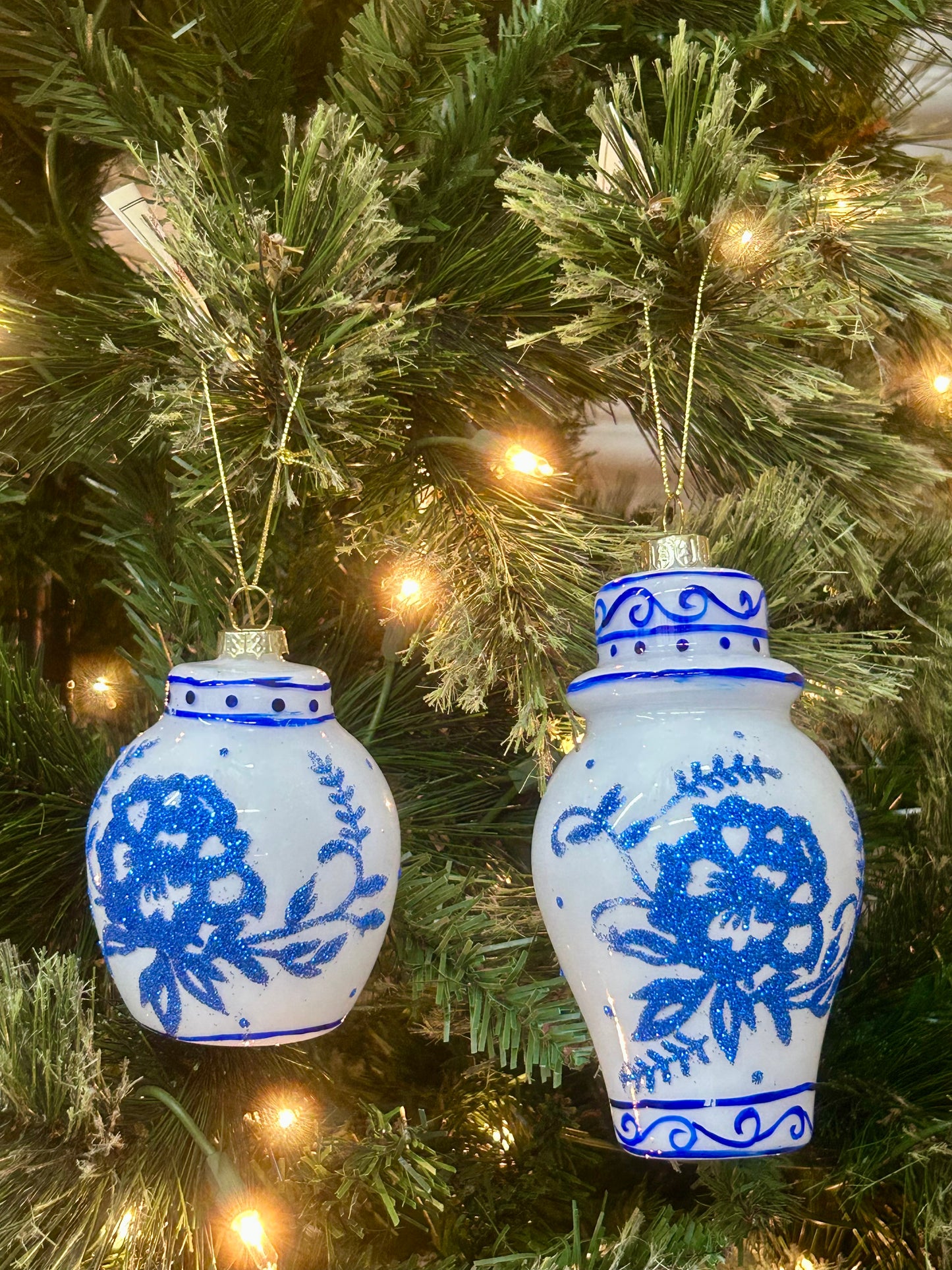 Mark Roberts Blue And White Floral Ginger Jars Glass Ornaments Two Styles