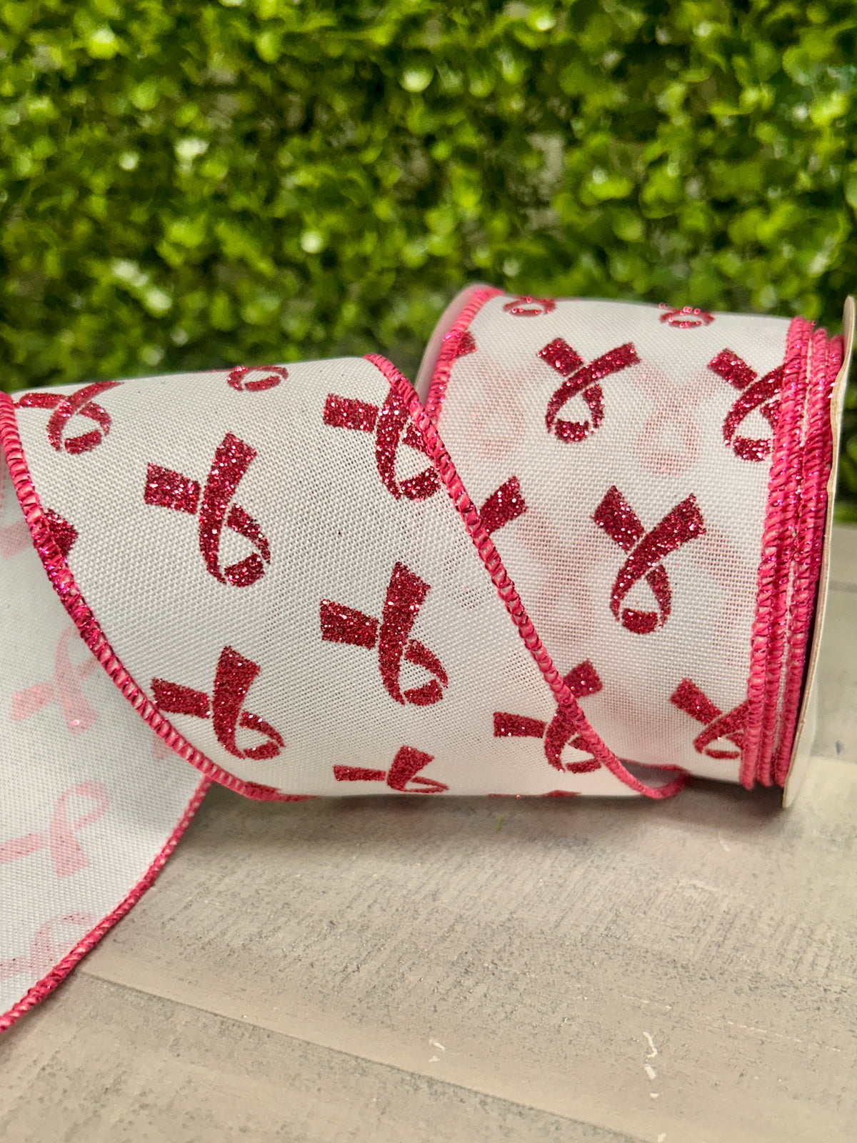 2.5 Inch By 10 Yard Pink Glitter Breast Cancer Ribbon