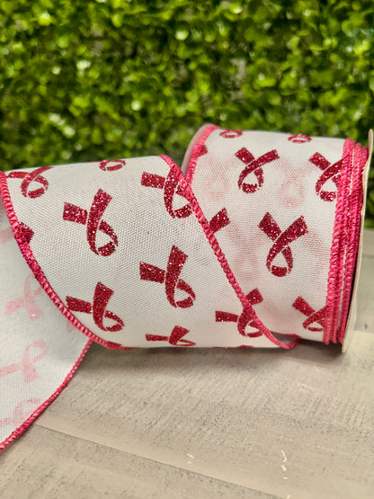 2.5 Inch By 10 Yard Pink Glitter Breast Cancer Ribbon