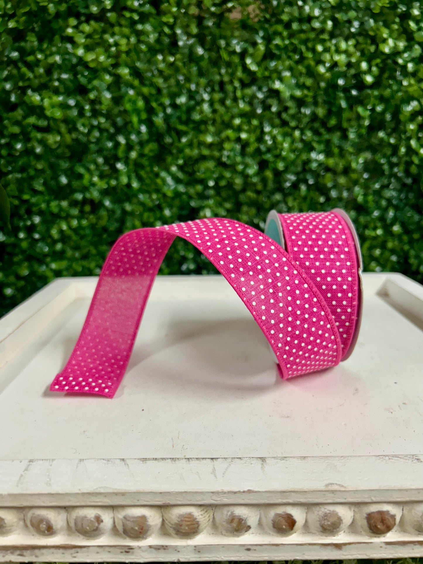 1.5 Inch By 10 Yard Fuchsia And White Raised Swiss Dots On Royal Ribbon