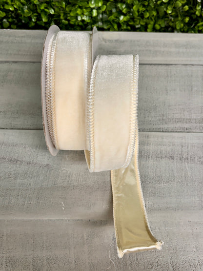 1.5 Inch By 10 Yard Cream Deluxe Velvet With Satin Backing Ribbon